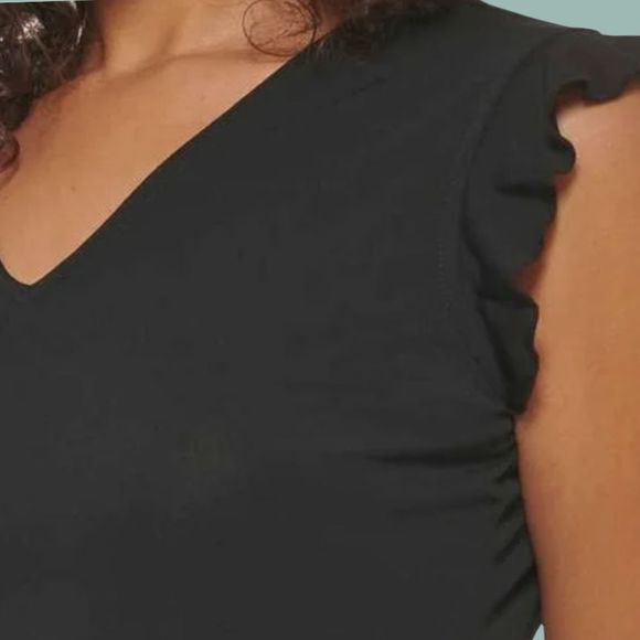 Marc Andrews Ruffle Sleeve V-Neck Black Blouse Size Large NWT - Picture 3 of 5